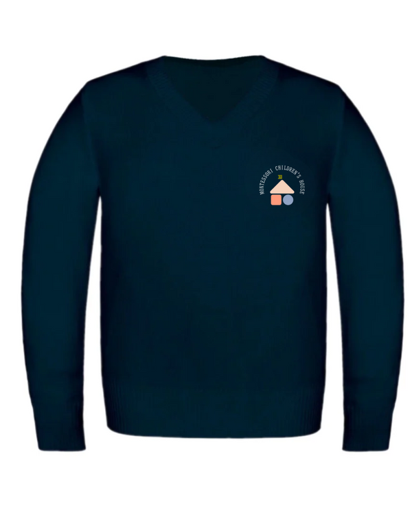Navy Blue Long Sleeve V-Neck Pullover Sweater