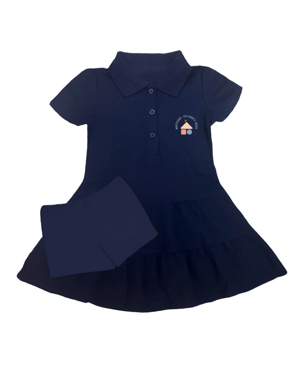 MCH Navy Blue Ruffled Pique Polo Dress with 100% Cotton Bike Short