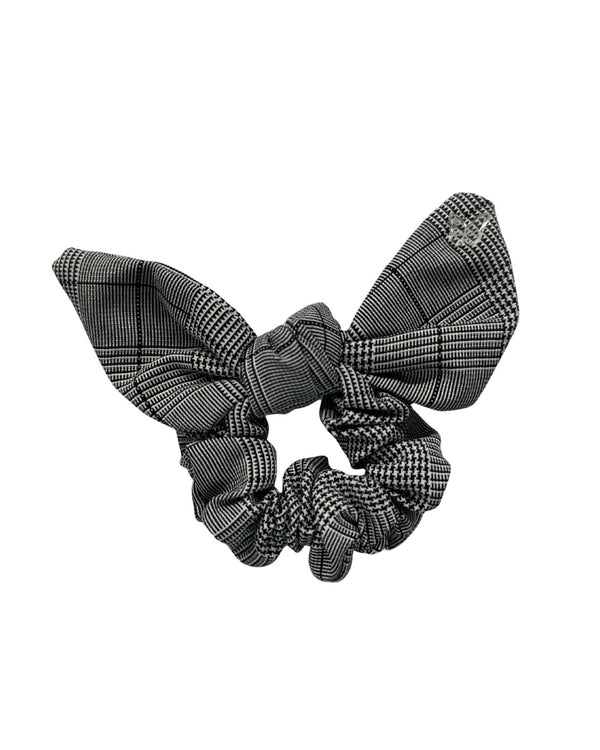 Grey Striped Fabric Bow Pony Tail Hair Elastic