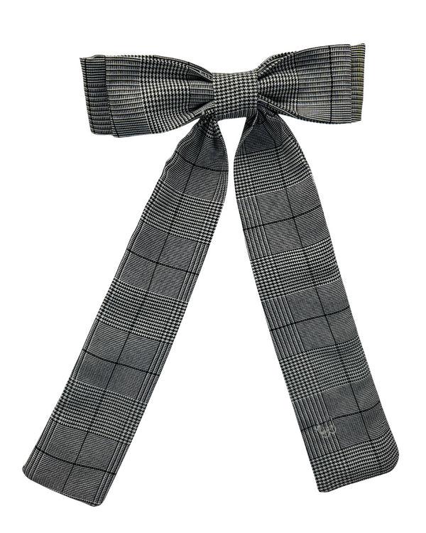 Striped Grey Special Fabric Elena Hair Clip Bow (Big Size)