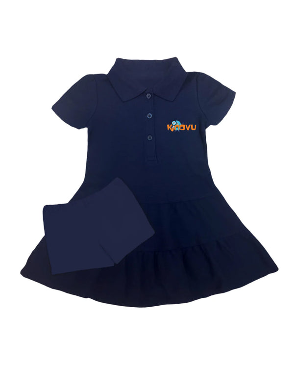 Navy Blue Ruffled Pique Polo Dress